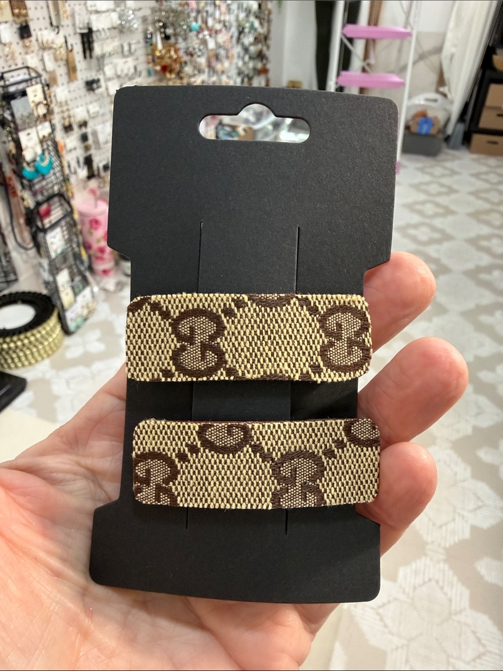 Upcycled Gucci GG classic monogram bag into barrettes set clips - Picture 1 of 5